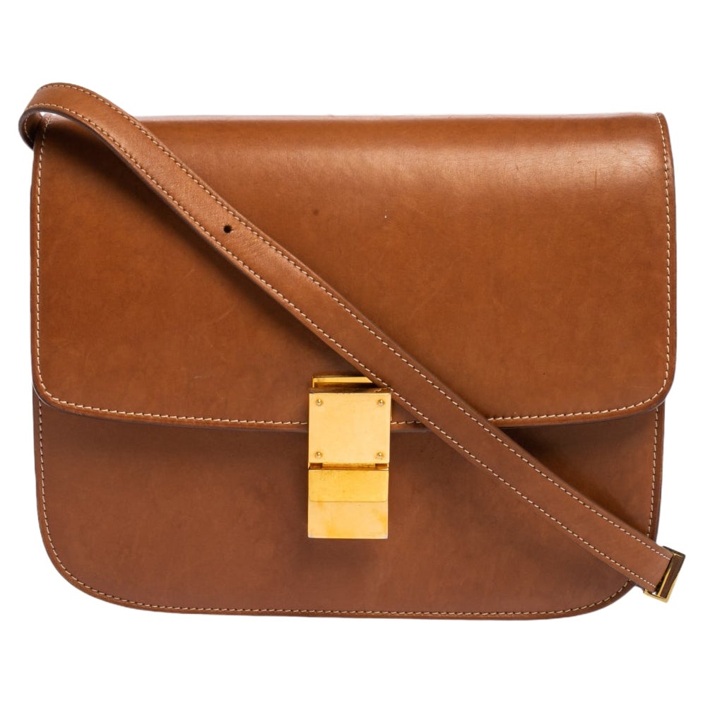 Celine Tan Leather Medium Classic Box Shoulder Bag