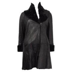 JIL SANDER NAVY black leather SHEARLING Coat Jacket 34 XS