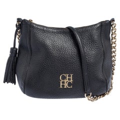 CH Carolina Herrera Black/Blue Sequin, Beaded and Leather Flap Shoulder Bag