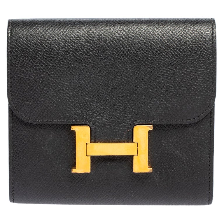 Hermes Noir Epsom Leather Constance Compact Wallet For Sale