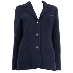 CHANEL navy blue wool BOUCLE TWEED Blazer Jacket L