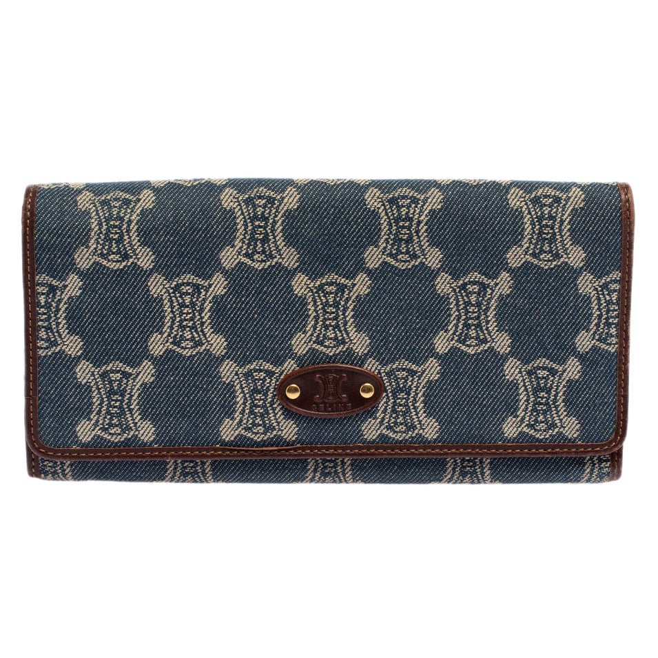 Celine Blue/Brown Macadam Denim and Leather Continental Wallet