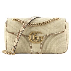 Gucci GG Marmont Flap Bag Matelasse Raffia with Snakeskin Small