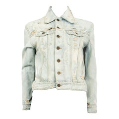 SAINT LAURENT pale blue cotton DISTRESSED DENIM JEANS Jacket XS