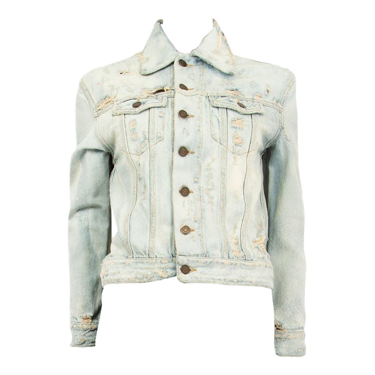 SAINT LAURENT pale blue cotton DISTRESSED DENIM JEANS Jacket XS For Sale at  1stDibs