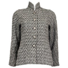 CHANEL black & white wool LUREX TWEED Blazer Jacket 36 XS