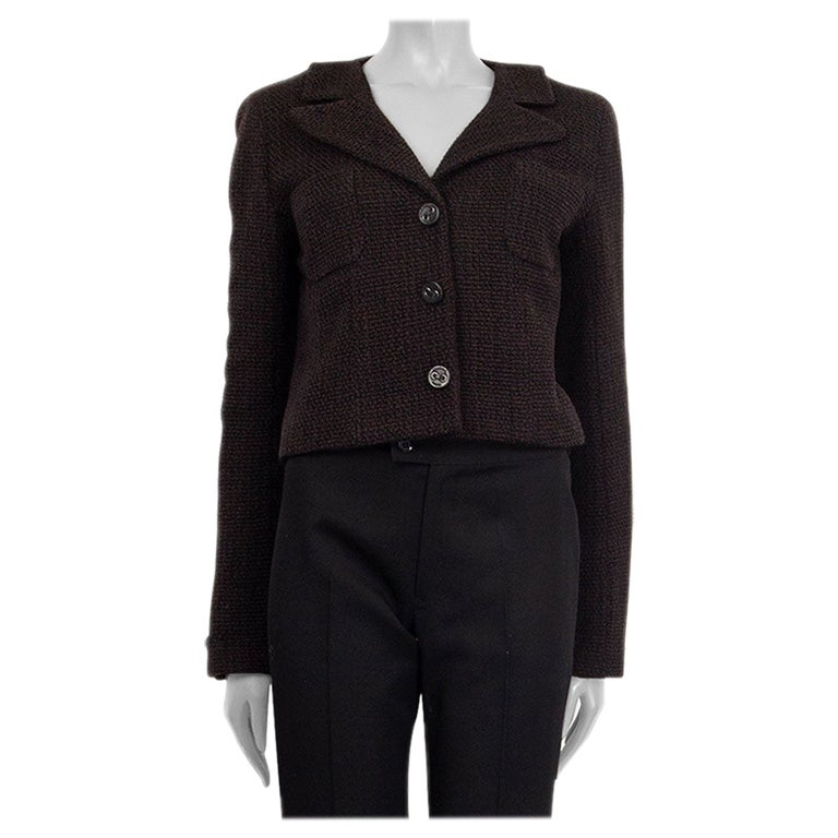 CHANEL black and brown wool KNIT Blazer Jacket 38 S
