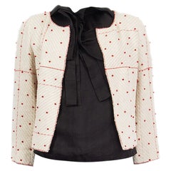 CHANEL off-white & red cotton EMBELLISHED TWEED Jacket 38 S