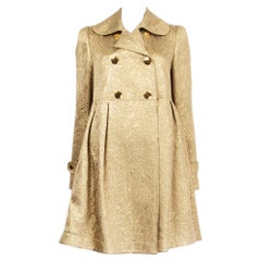 Used BURBERRY metallic gold wool silk BROCADE PEACOAT Coat Jacket 40 S