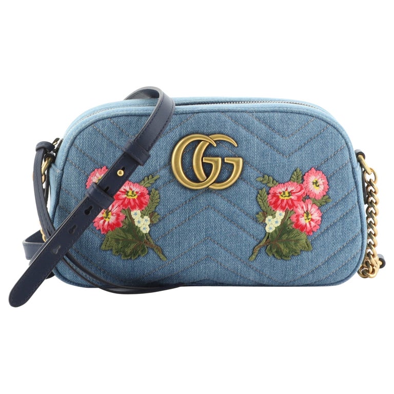 Gucci GG Marmont Shoulder Bag Embroidered Matelasse Denim Small at 1stDibs  | gucci denim marmont bag