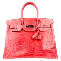 Hermes Birkin 35 Glänzendes Krokodil Bougainvillea Rot Rosa Palladium Hardware 2016