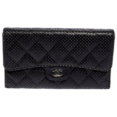 Chanel Black Quilted Perforated Leather Continental Wallet