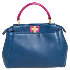Fendi Blue/Pink Leather Mini Peekaboo Top Handle Bag