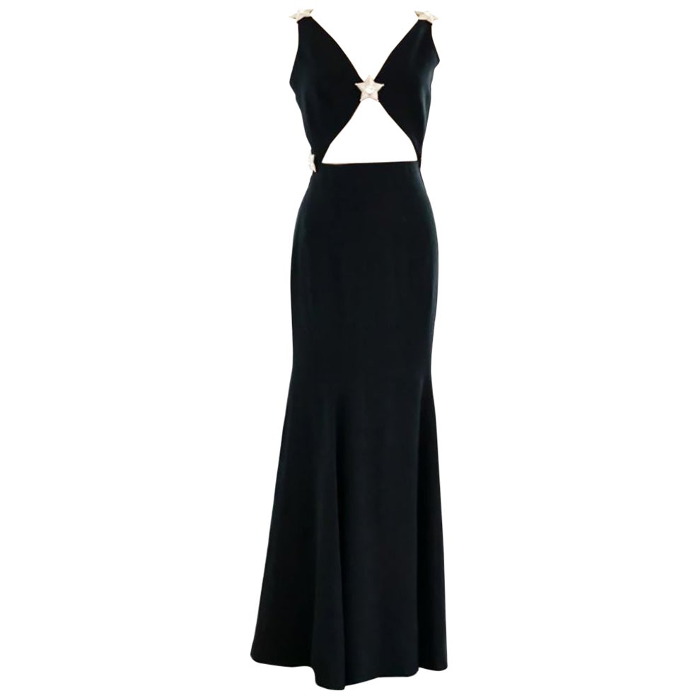 Rare S/S 1993 Vintage Valentino Crystal Embellished Black Gown 