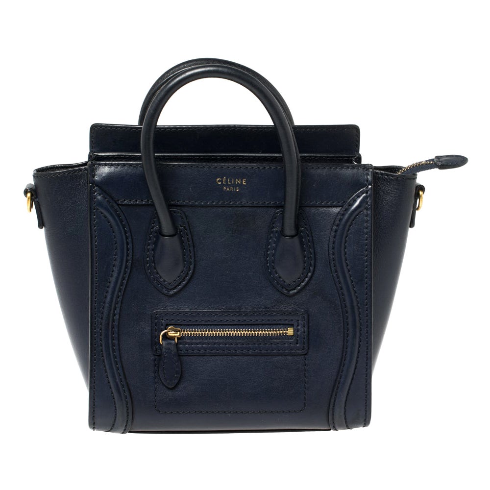 Celine Navy Blue Leather Nano Luggage Tote