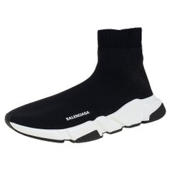 Balenciaga Black Knit Fabric Speed Trainer High Top Sneakers Size 42