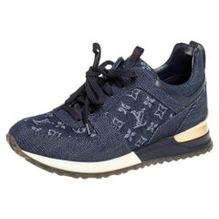 Blaue Denim- und Leder-Laufsteg-Turnschuhe von Louis Vuitton aus Leder Größe 36