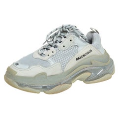 Balenciaga Grey Mesh And Leather Triple S Clear Sole Low Top Sneakers Size 38