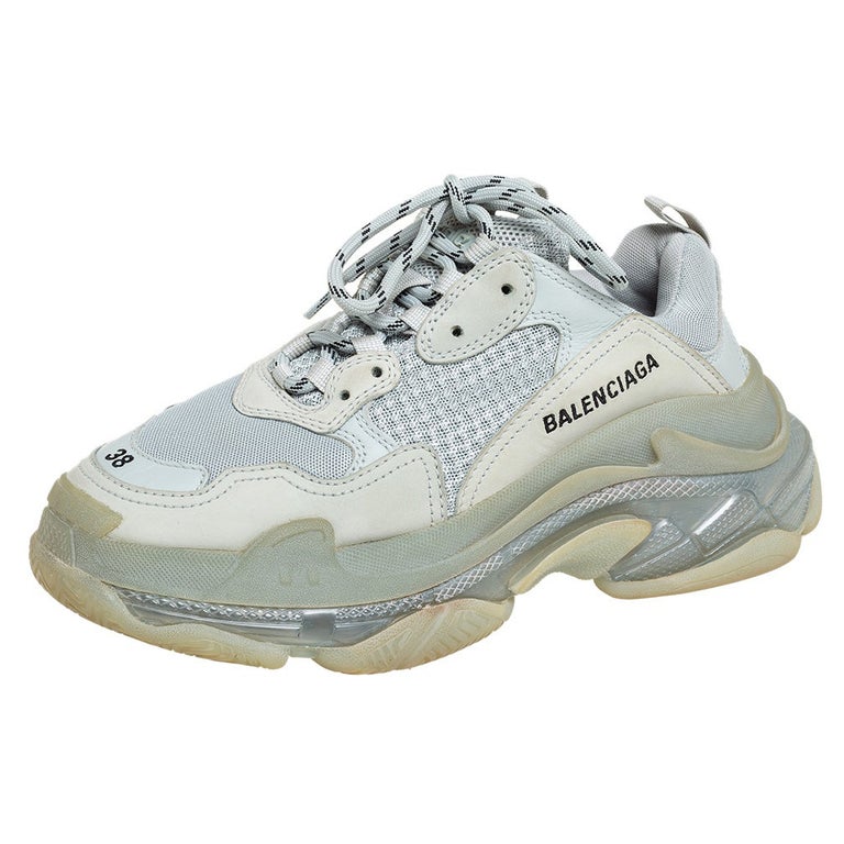 Balenciaga Grey Mesh Leather Triple S Clear Sole Low Top Sneakers Size 38 at 1stDibs
