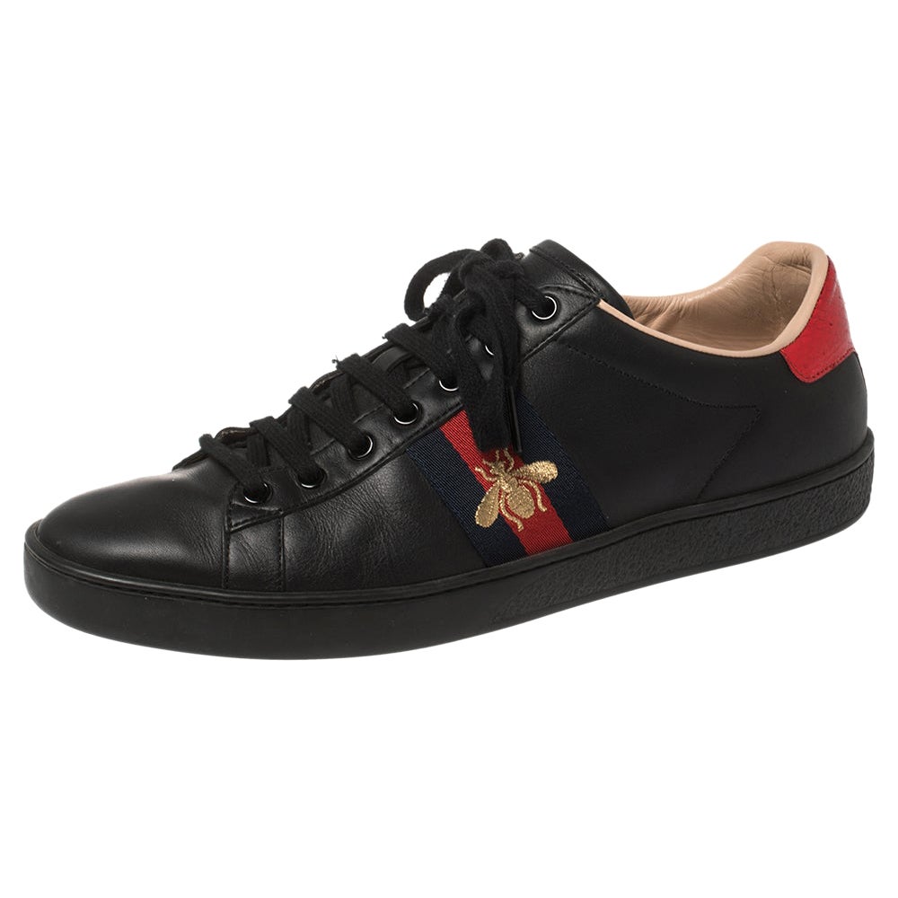 Gucci Black Leather Ace Low Top Sneakers Size 39.5 at 1stDibs