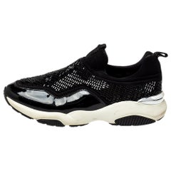 Salvatore Ferragamo Black Fabric And Patent Leather Slip-on Sneakers Size 38.5