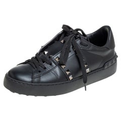 Valentino Black Leather Studded Open Sneakers Size 36
