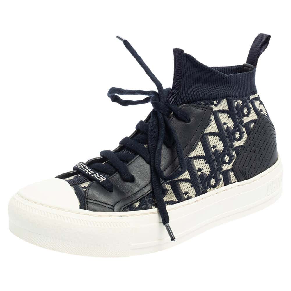 Dior Blue/White Technical Knit and Leather Walk'n'Dior High-Top Sneakers Size 35 at 1stDibs