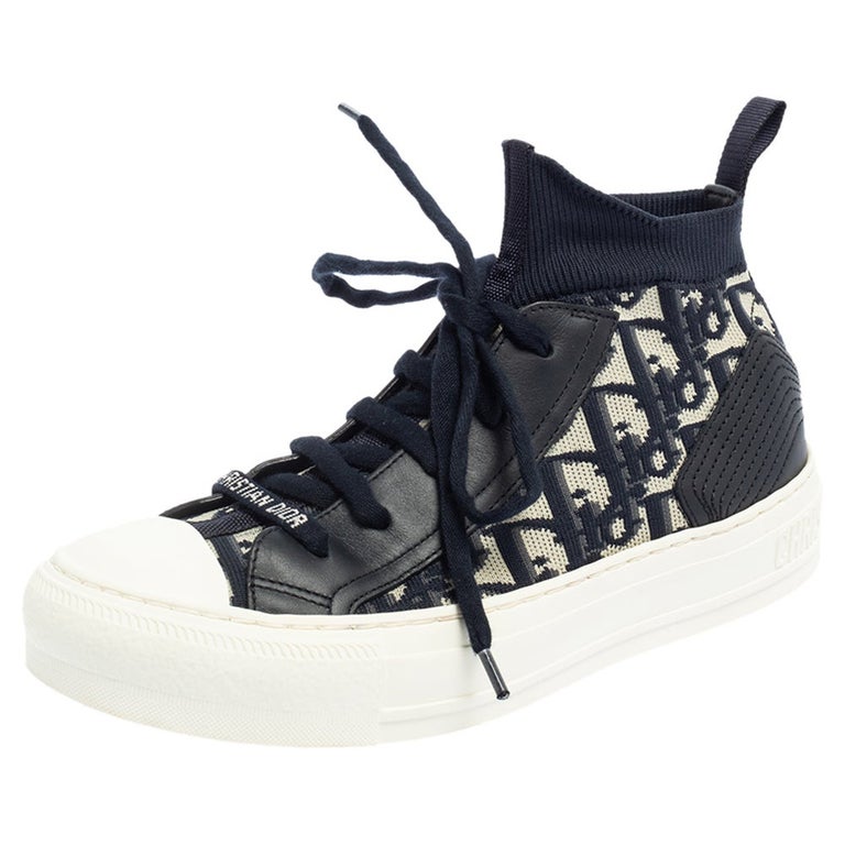Dior Blue/White Technical Knit and Leather Walk'n'Dior High-Top Sneakers  Size 35 at 1stDibs