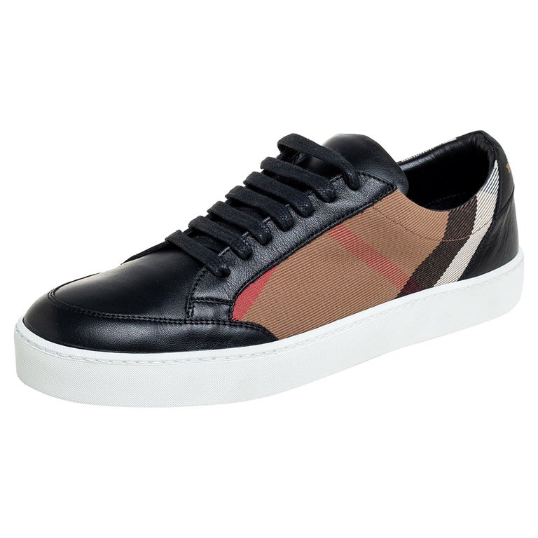 Burberry Black Leather And House Check Canvas Salmond Low Top Sneakers Size  40.5 at 1stDibs