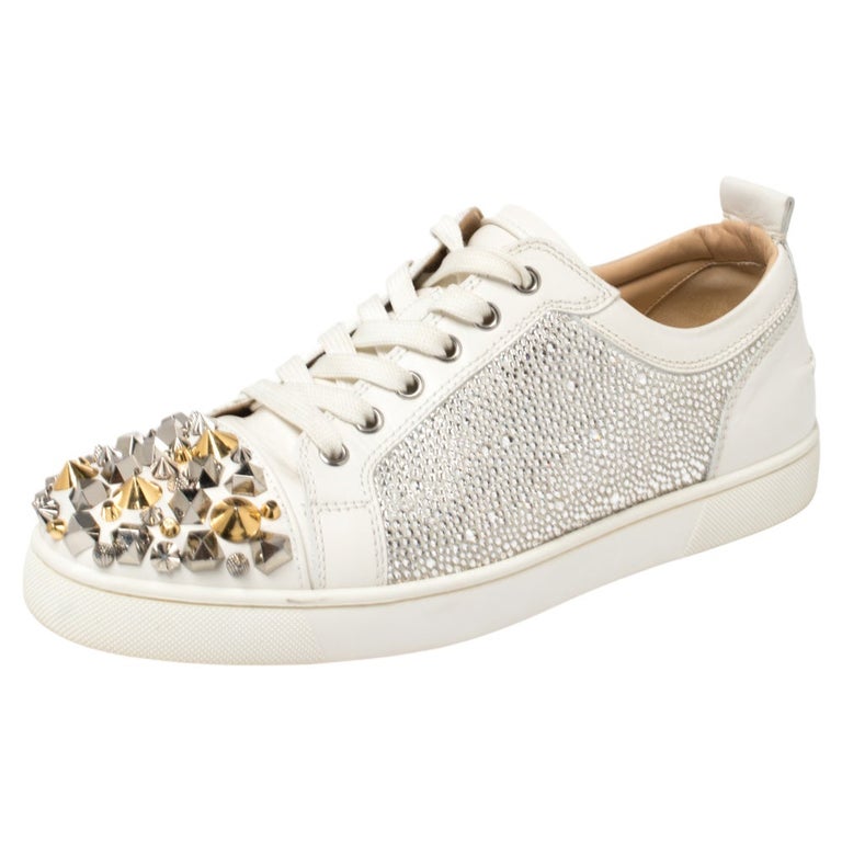Christian Louboutin White Leather Louis Junior Mix Spikes Sneakers Size 41.5 For Sale 1stDibs