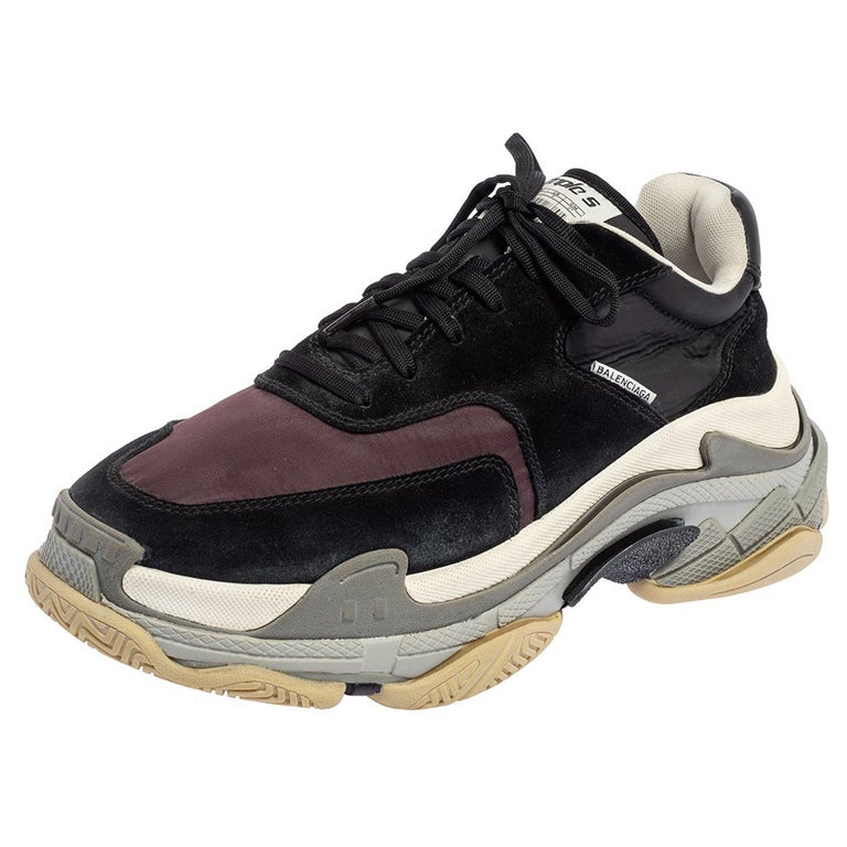Balenciaga Burgundy/Black Nylon And Suede Triple S Sneakers Size 41 at  1stDibs