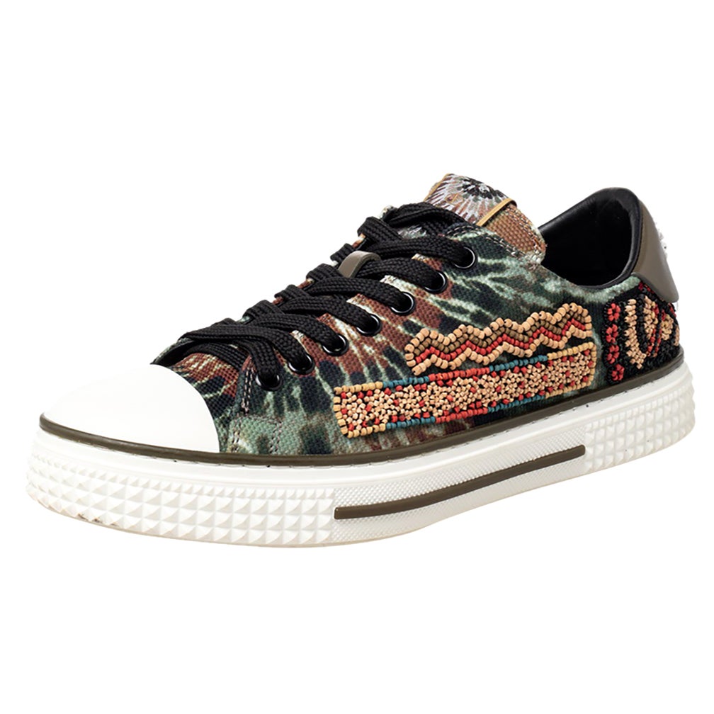 Valentino Multicolor Canvas And Rubber Cap Toe Low Top Sneakers Size 38