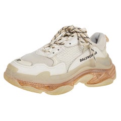 Balenciaga Off White Leather And Mesh Triple S Sole Low Top Sneakers Size 37