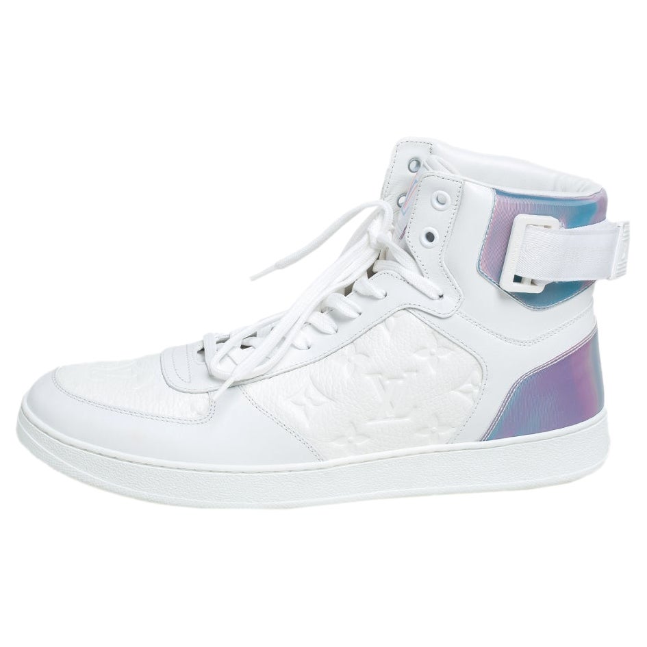 Louis Vuitton White Leather Rivoli High Top Sneakers Size 41.5 at