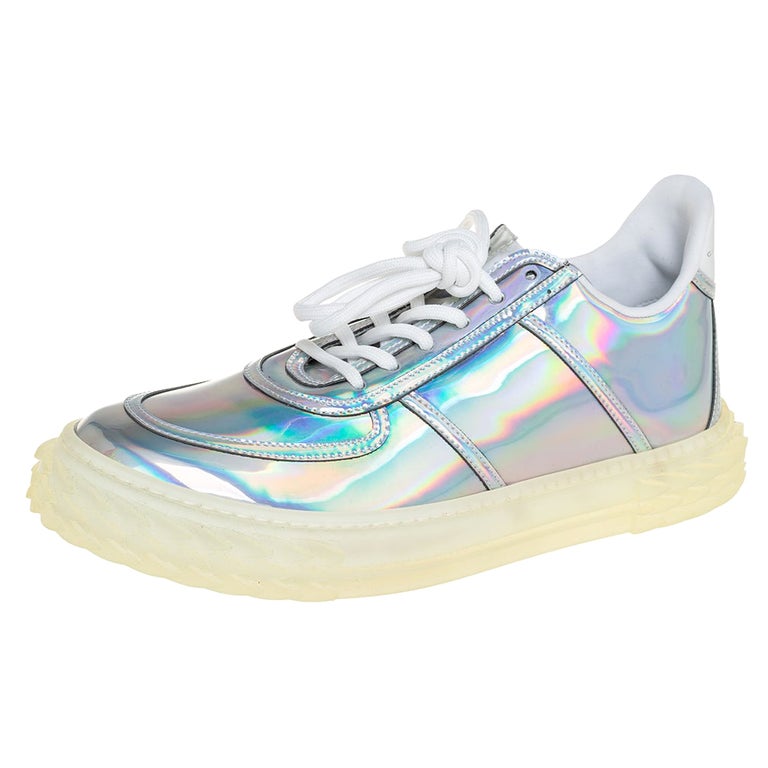 Giuseppe Zanotti Multicolor Iridescent Leather Blabber Low Top Sneaker Size  39 For Sale at 1stDibs