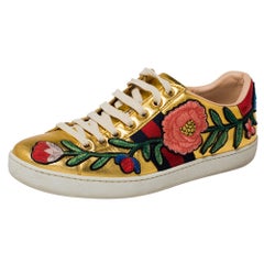 Gucci Gold Leather Ace Lace Up Sneakers Size 37