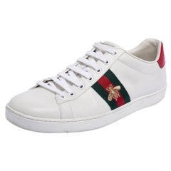 Gucci White Leather Embroidered Bee Ace Low Top Sneakers Size 41