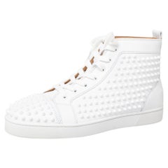 Christian Louboutin White Leather Louis Spike High Top Sneakers Size 44.5
