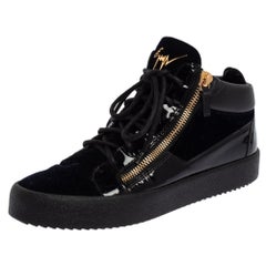 Used Giuseppe Zanotti Dark Blue/Black Velvet High Top May London Sneakers Size 43