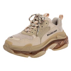 Balenciaga Beige Leather and Mesh Triple S Clear Sneakers Size 37