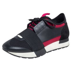 Balenciaga Fuchsia/Black Leather and Mesh Race Runner Sneakers Size 36