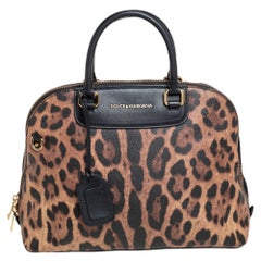 Dolce & Gabbana Animal Print Coated Canvas and Leather Megan Dome Satchel