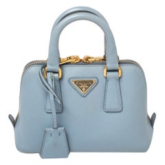 Prada Blue Saffiano Lux Leather Mini Promenade Crossbody Bag