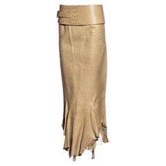 Gianfranco Ferre beige ostrich leather skirt and belt, ss 2000