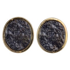 Vintage YVES SAINT LAURENT Ysl Textured Black Nugget Oval Earrings