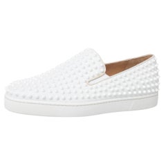 Christian Louboutin Weiß Leder Roller Boat Spike Slip auf Turnschuhe Größe 44,5