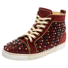 Christian Louboutin Burgundy Suede Louis Spike High Top Sneakers Size 42