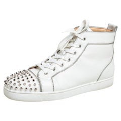 Christian Louboutin White Leather Lou Spiked Zipper High Top Sneaker Size 44.5