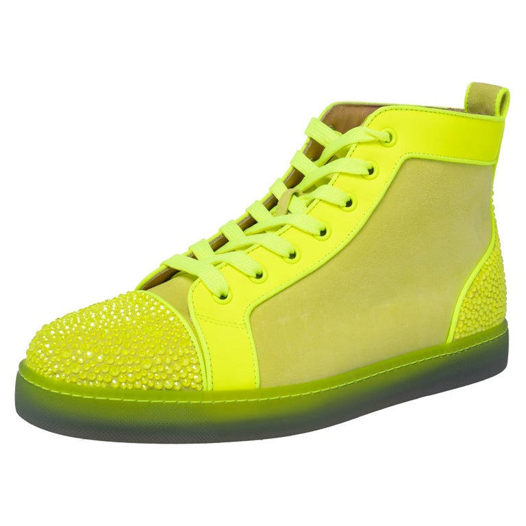 Christian Louboutin Neon Green Louis P Strass II High Top Sneakers Size  41.5 at 1stDibs