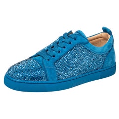 Christian Louboutin Blue Suede Louis Junior Strass Low Top Sneakers Size 40